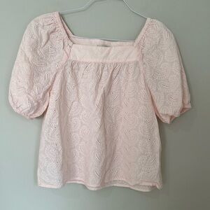 3/$15 LOFT Light Pink Eyelet Blouse with Puff Sleeves
